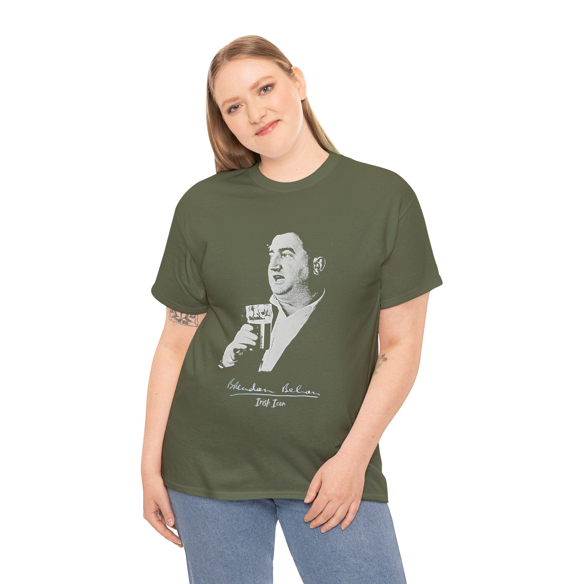 Brendan Behan T-Shirt With Authentic Signature | Irish Writer and Playwright Tee | Literary Irish Icon Apparel