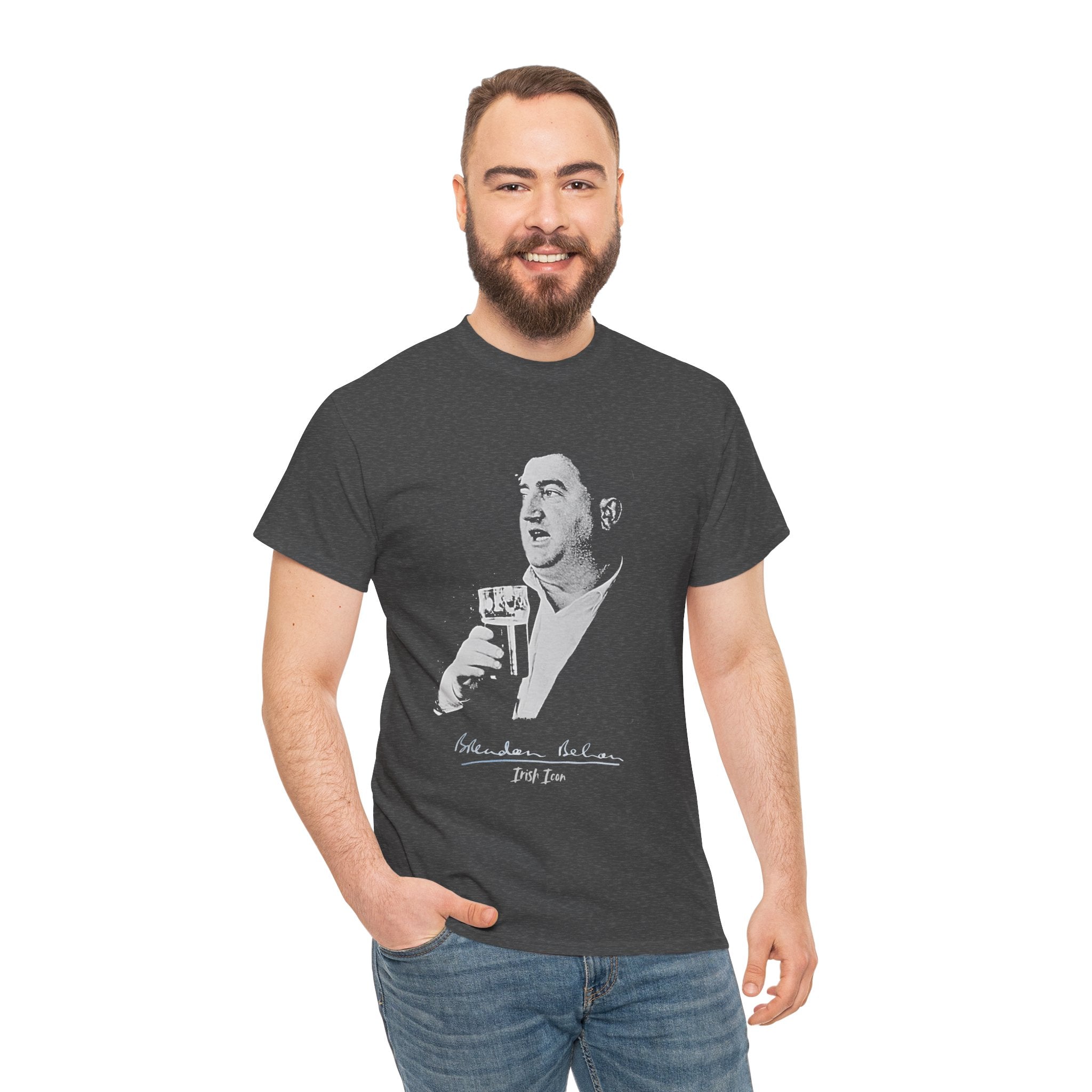 Brendan Behan T-Shirt With Authentic Signature | Irish Writer and Playwright Tee | Literary Irish Icon Apparel