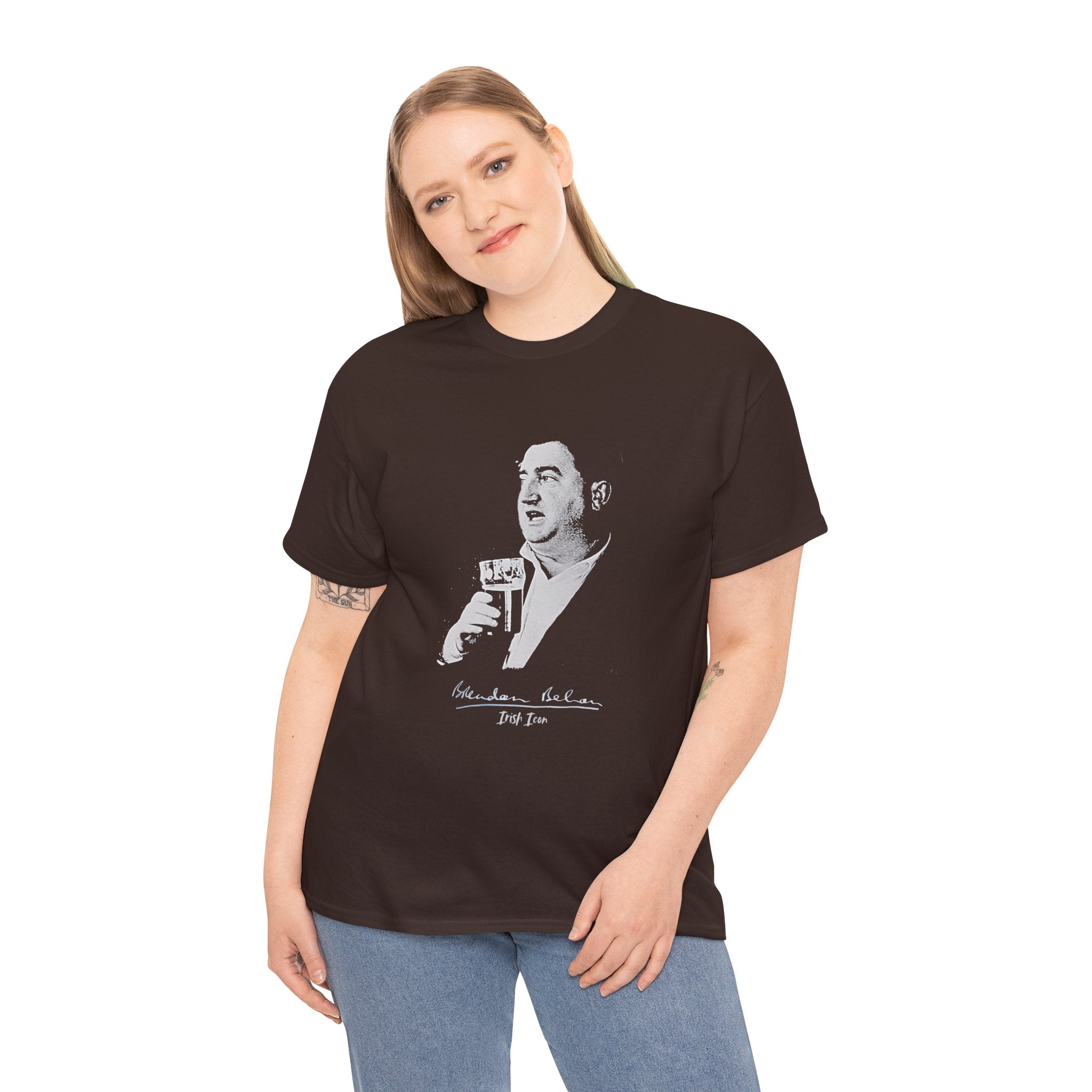 Brendan Behan T-Shirt With Signature | Irish Writer and Playwright Tee | Literary Irish Icon Apparel