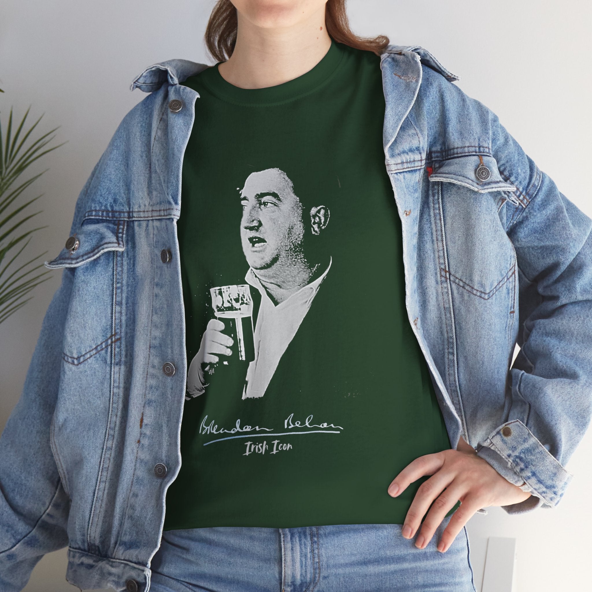 Brendan Behan T-Shirt With Authentic Signature | Irish Writer and Playwright Tee | Literary Irish Icon Apparel