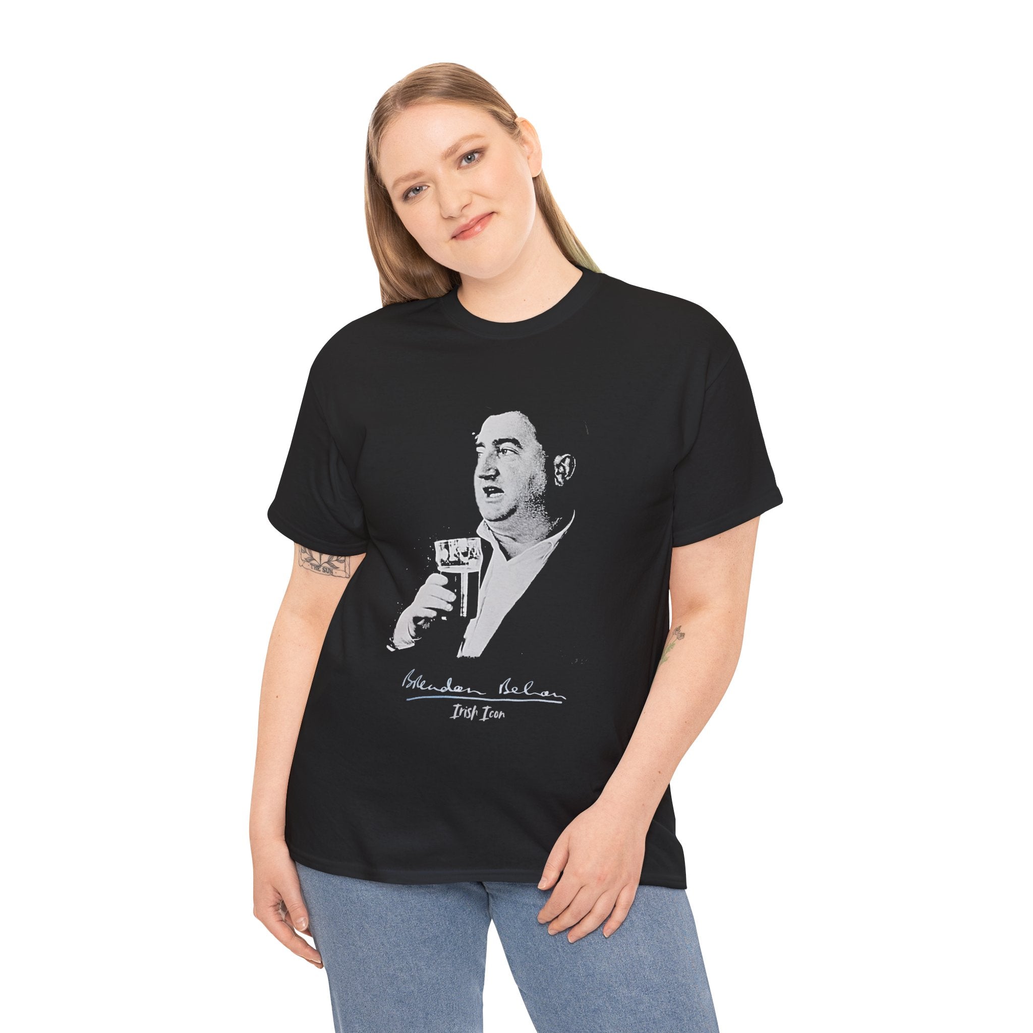 Brendan Behan T-Shirt With Authentic Signature | Irish Writer and Playwright Tee | Literary Irish Icon Apparel