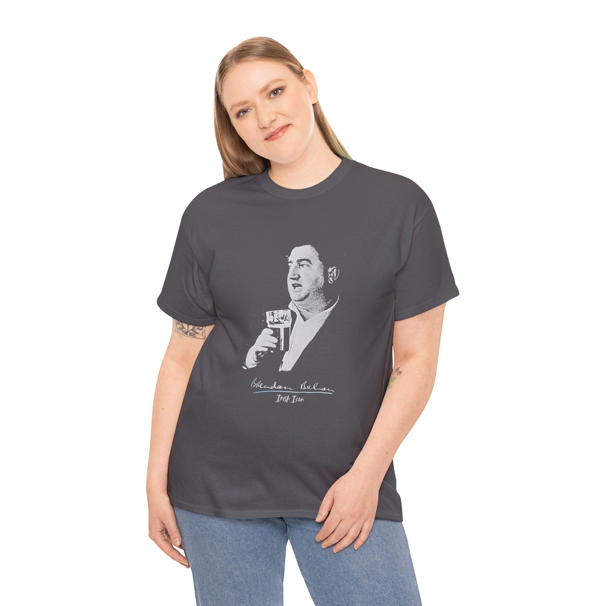 Brendan Behan T-Shirt With Signature | Irish Writer and Playwright Tee | Literary Irish Icon Apparel