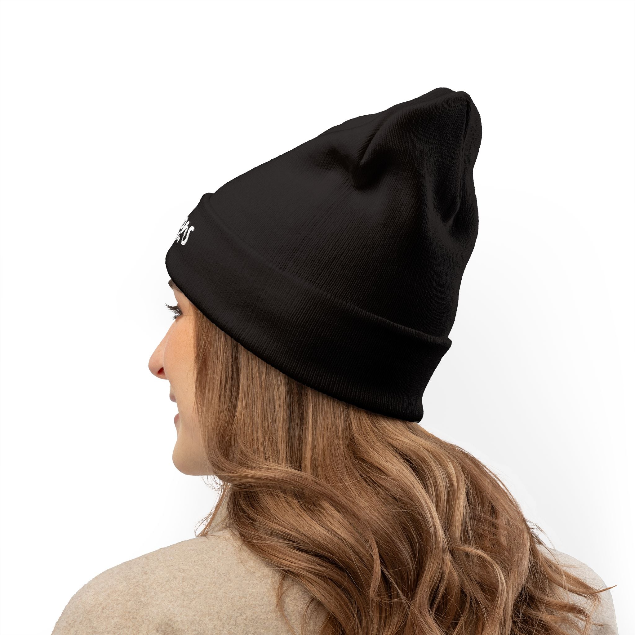 Embroidered 'IrishIcons.com' Knit Beanie — Warm Black Cuffed Hat
