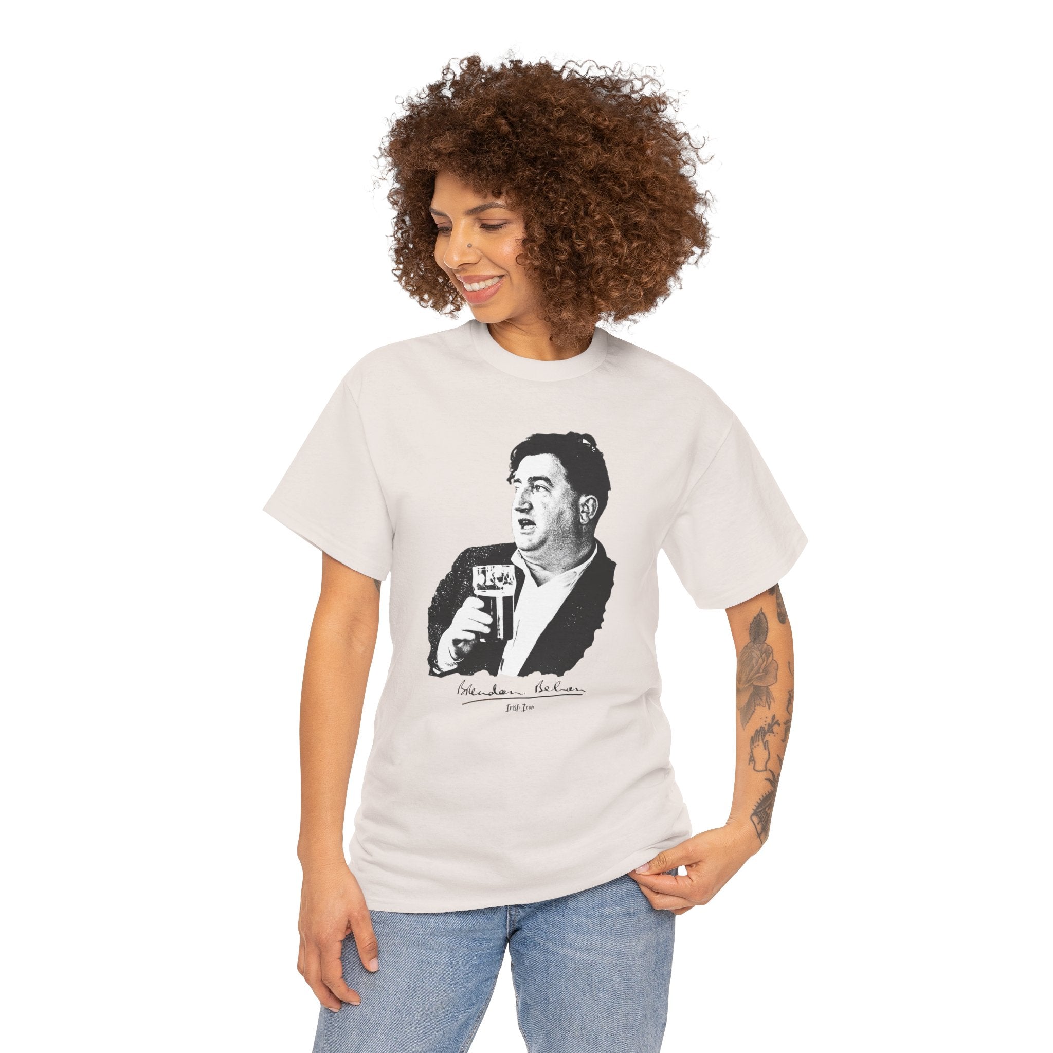 Brendan Behan T-Shirt With Signature | Irish Writer and Playwright Tee | Literary Irish Icon Apparel