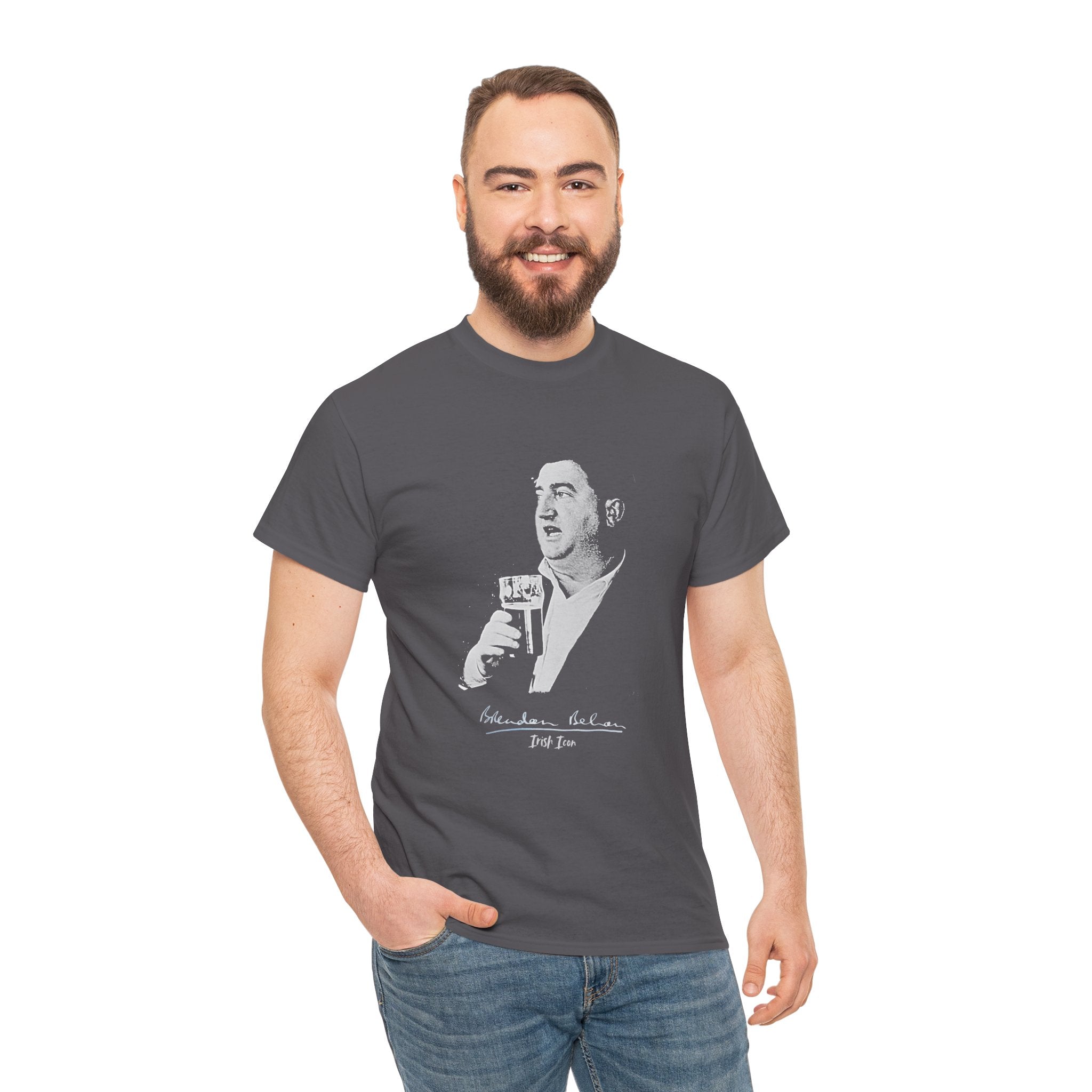Brendan Behan T-Shirt With Signature | Irish Writer and Playwright Tee | Literary Irish Icon Apparel