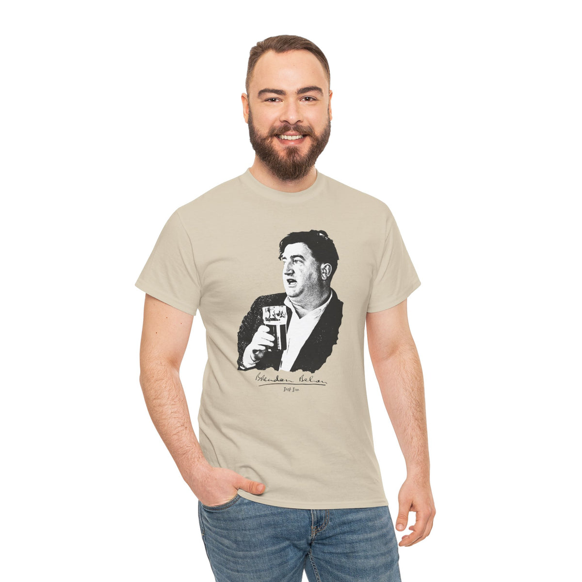 Brendan Behan T-Shirt With Signature | Irish Writer and Playwright Tee | Literary Irish Icon Apparel