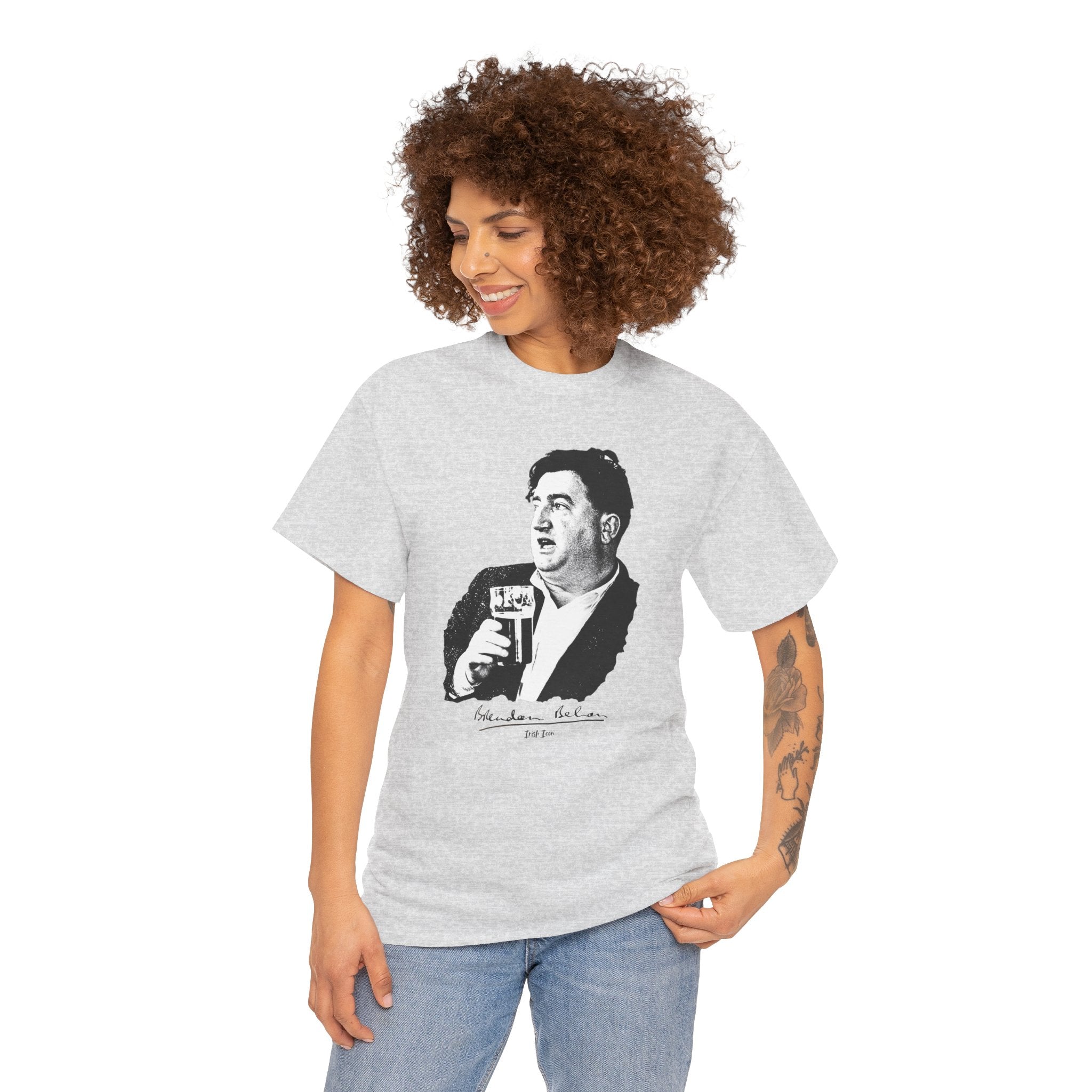 Brendan Behan T-Shirt With Signature | Irish Writer and Playwright Tee | Literary Irish Icon Apparel