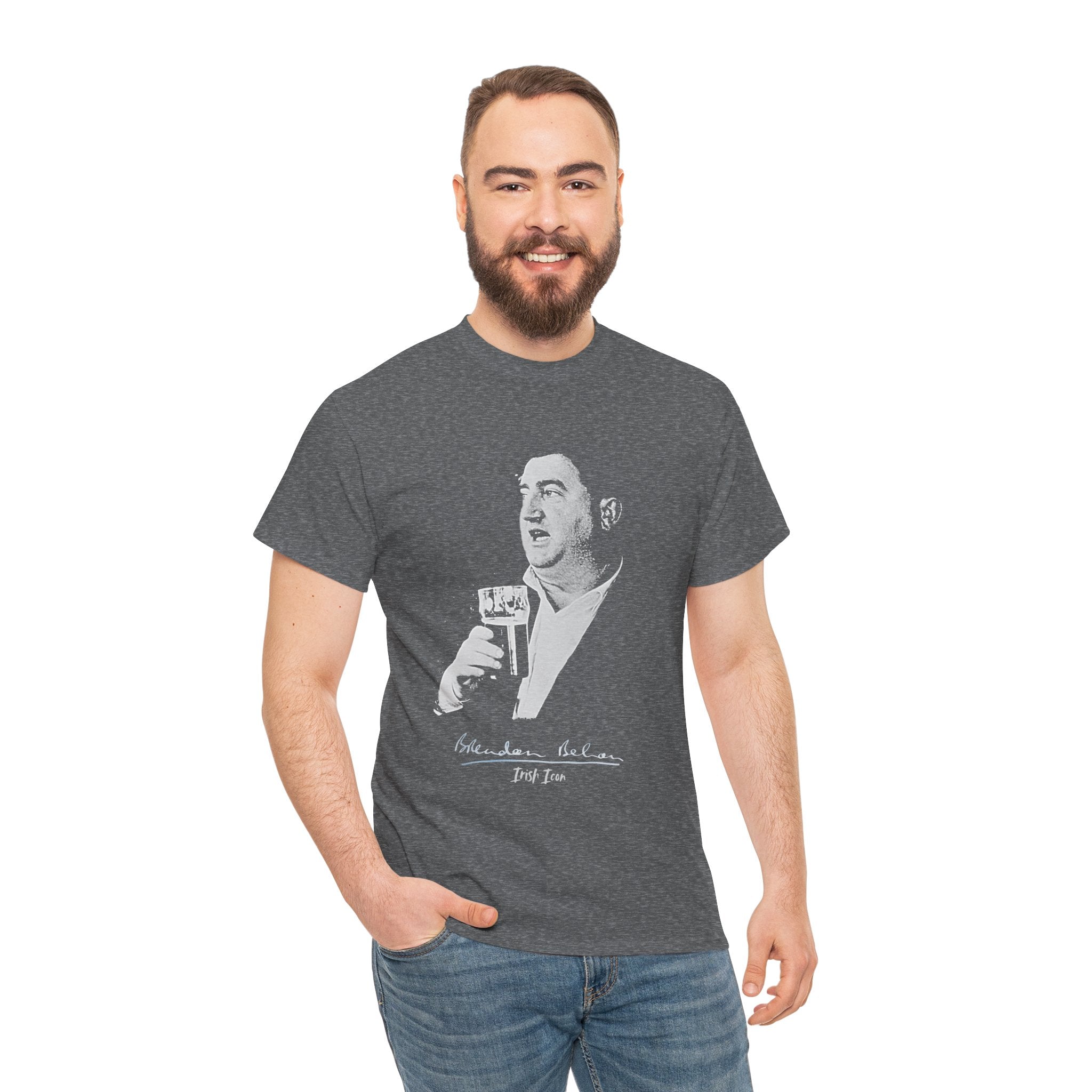Brendan Behan T-Shirt With Authentic Signature | Irish Writer and Playwright Tee | Literary Irish Icon Apparel