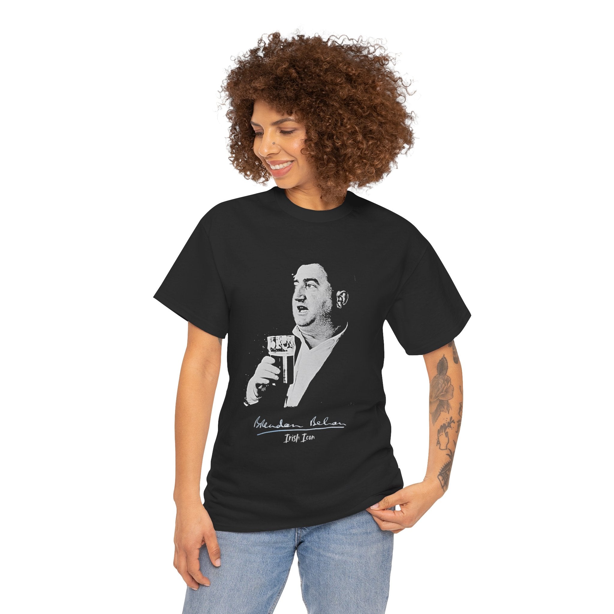 Brendan Behan T-Shirt With Authentic Signature | Irish Writer and Playwright Tee | Literary Irish Icon Apparel