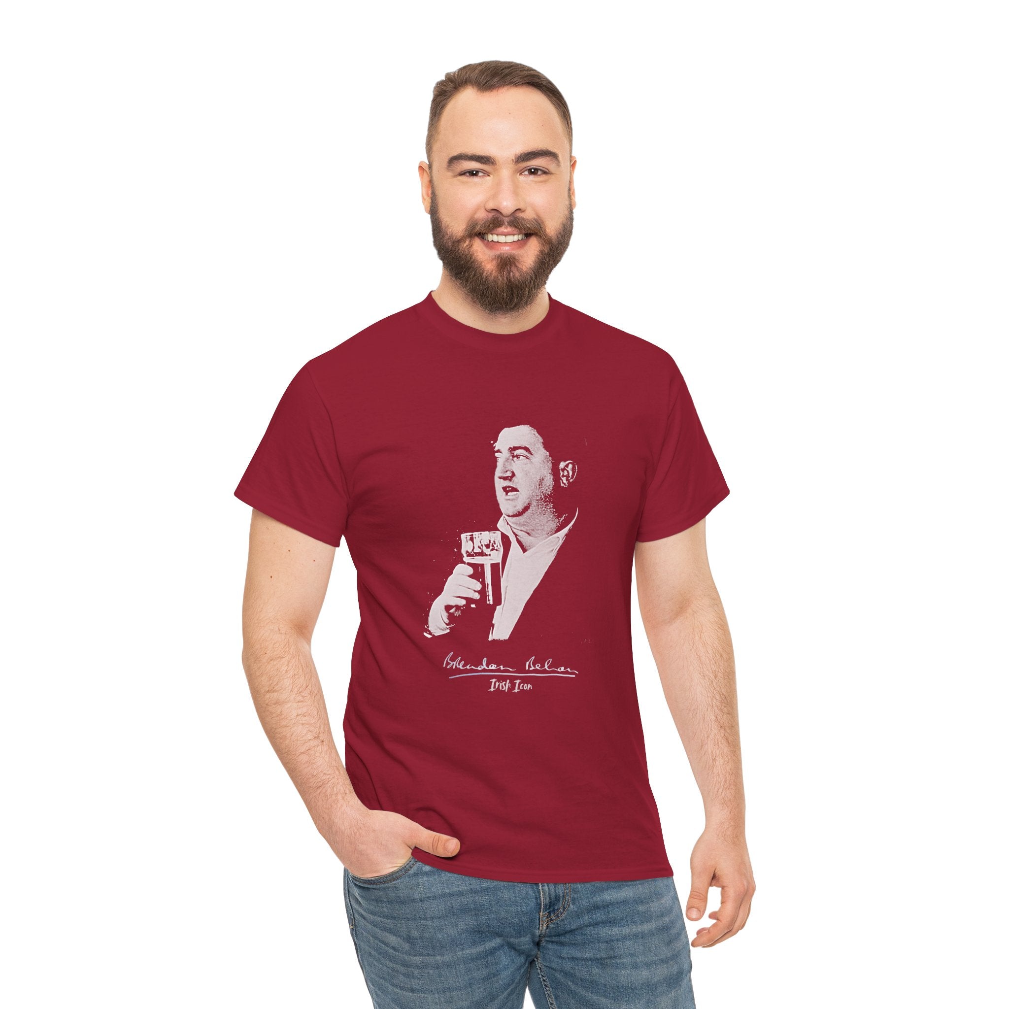 Brendan Behan T-Shirt With Signature | Irish Writer and Playwright Tee | Literary Irish Icon Apparel