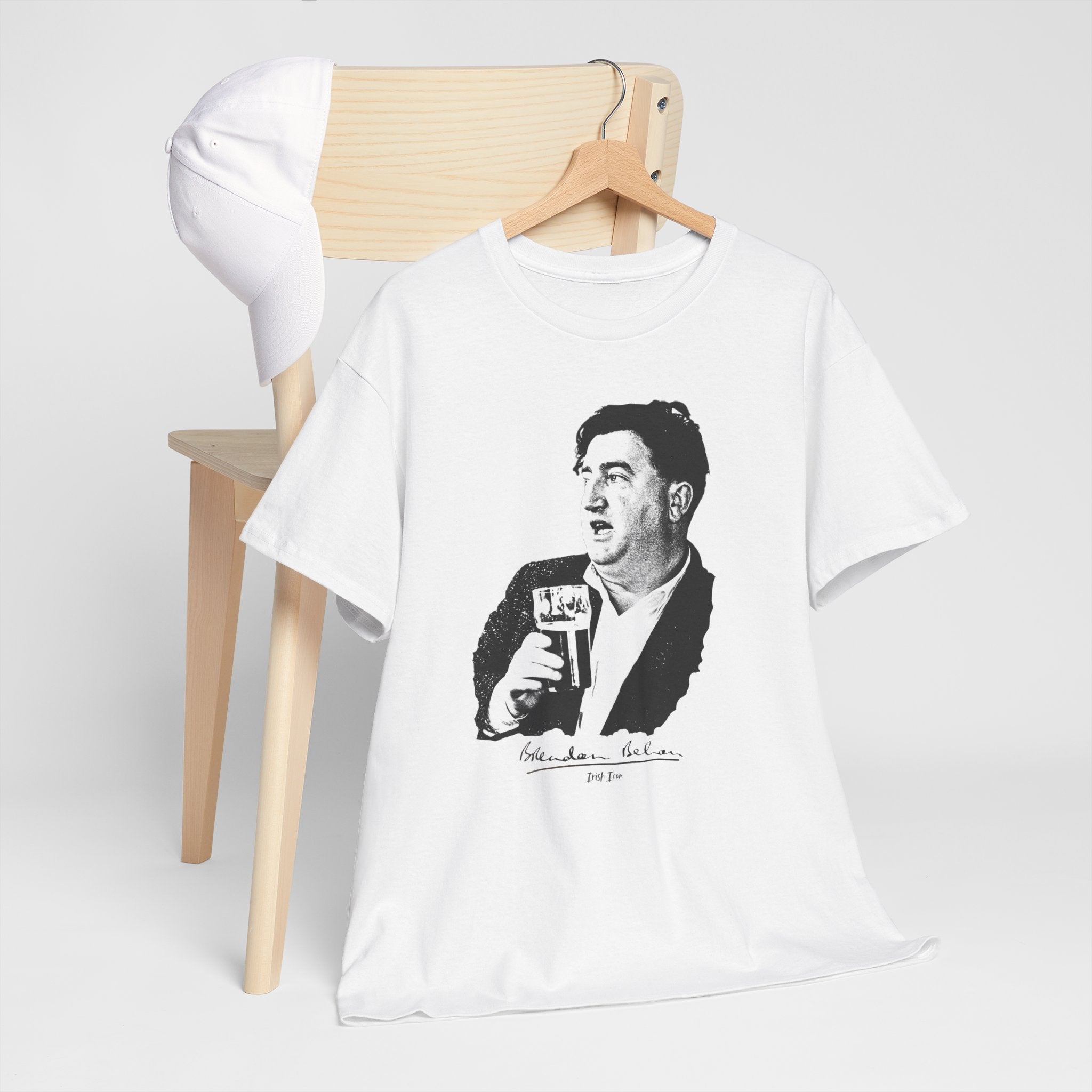 Brendan Behan T-Shirt With Signature | Irish Writer and Playwright Tee | Literary Irish Icon Apparel