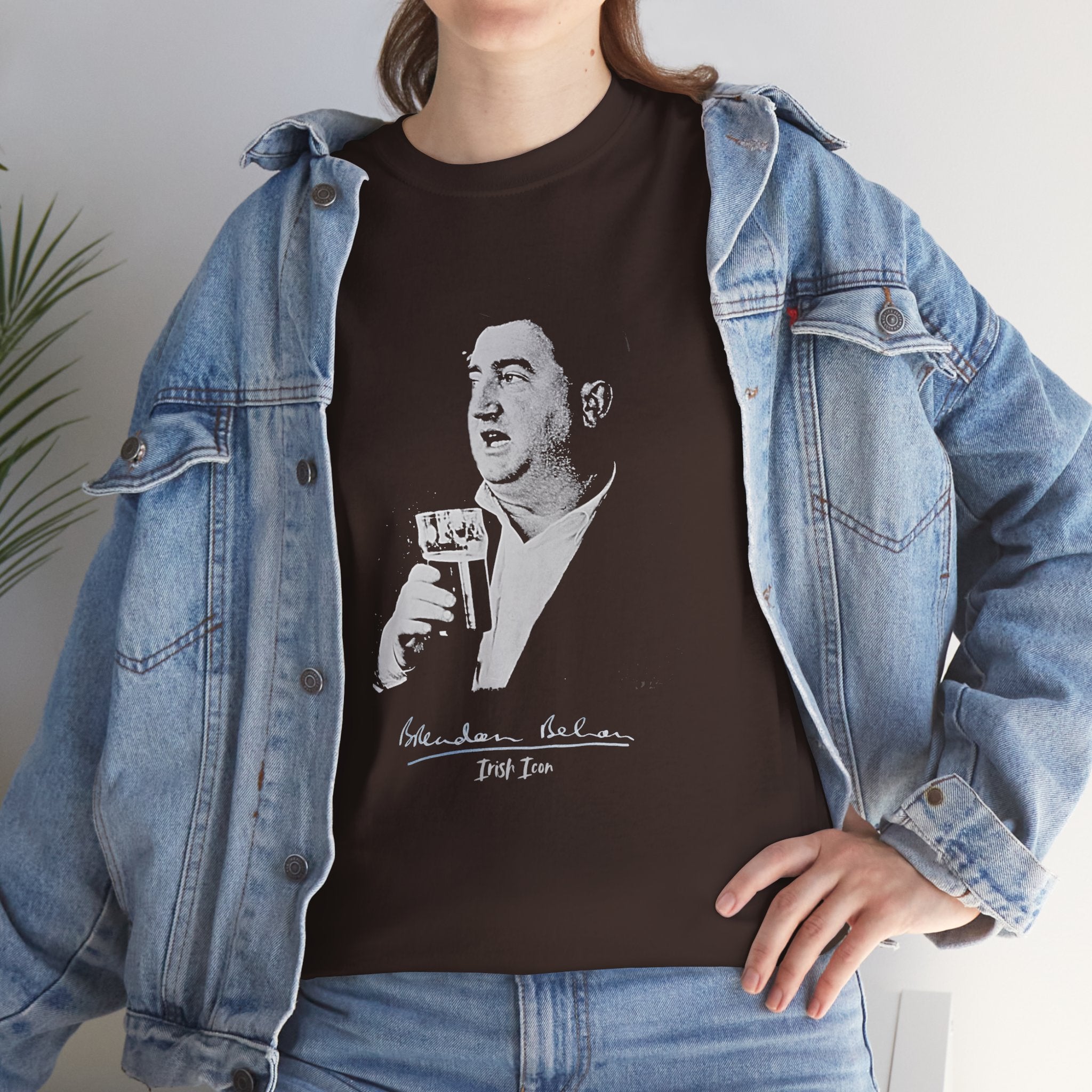 Brendan Behan T-Shirt With Signature | Irish Writer and Playwright Tee | Literary Irish Icon Apparel