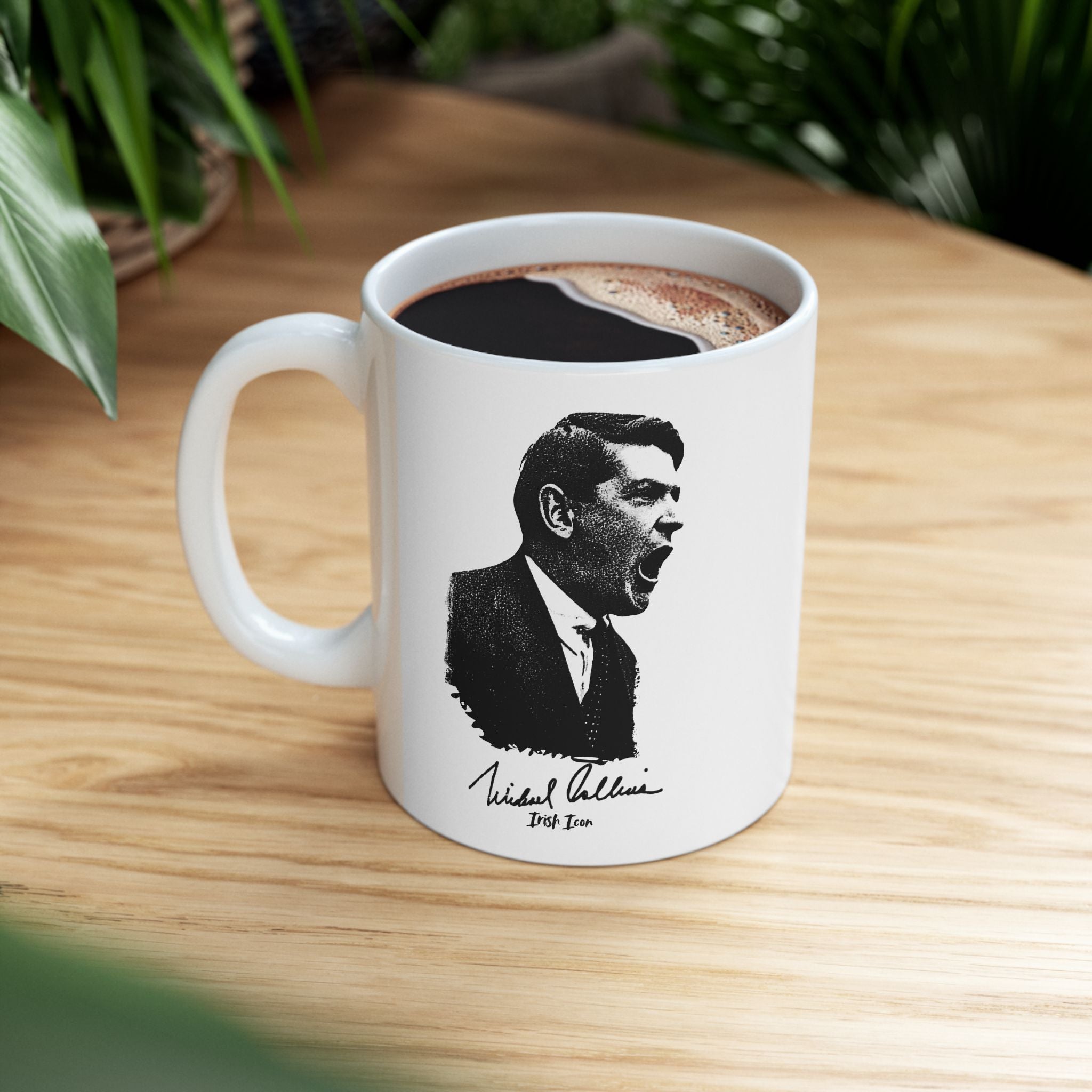 Michael Collins Coffee Mug with Signature– Bold Black & White Face Art (11oz, 15oz)