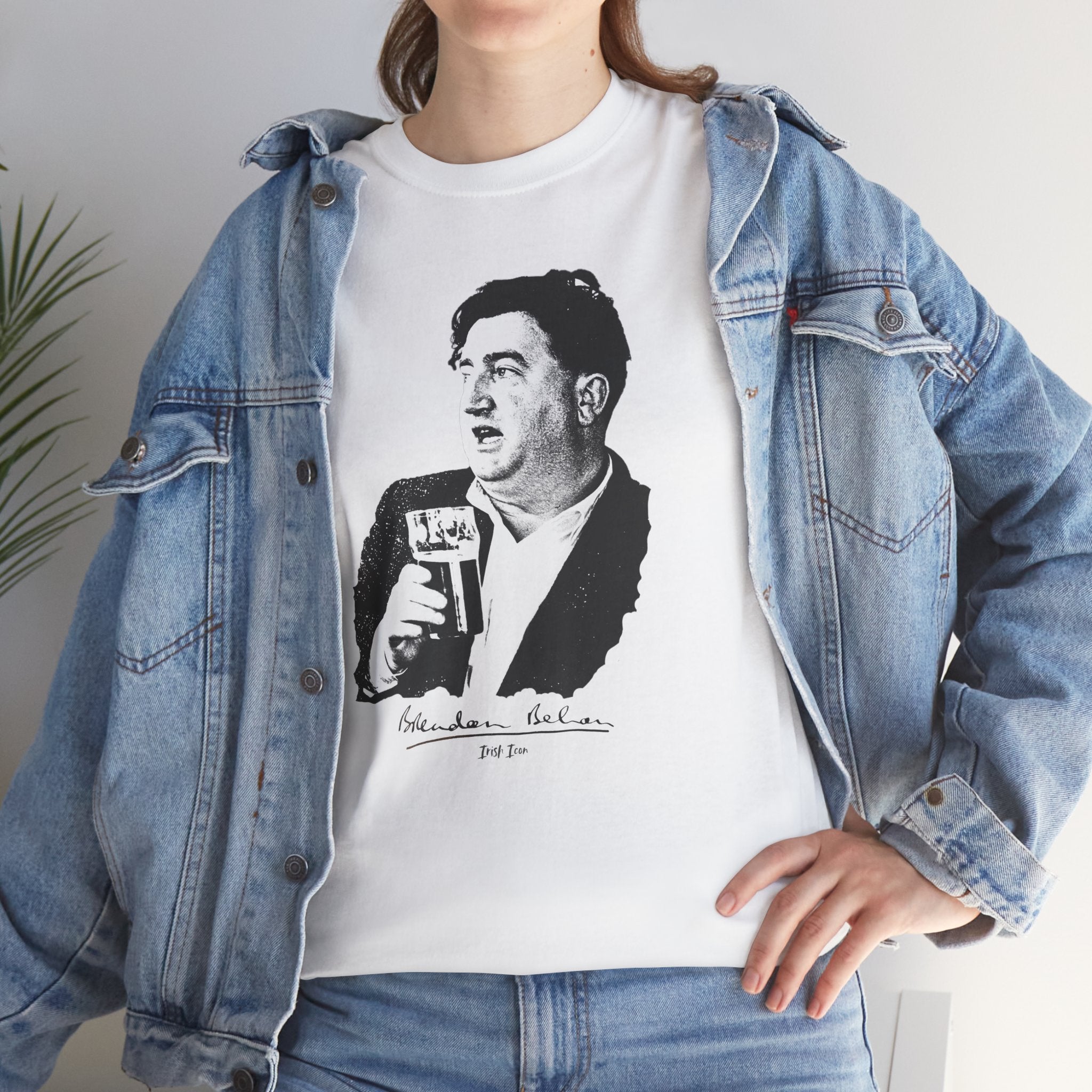 Brendan Behan T-Shirt With Signature | Irish Writer and Playwright Tee | Literary Irish Icon Apparel