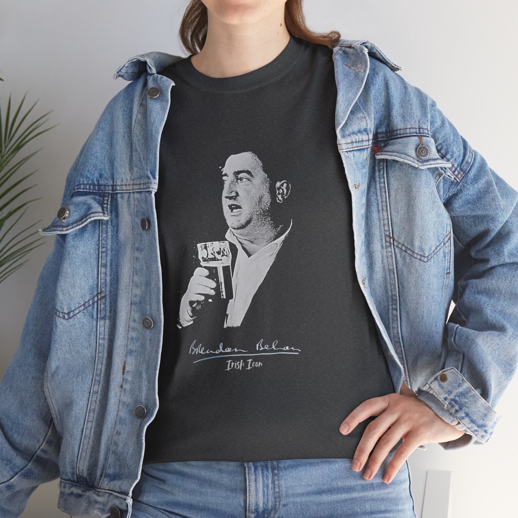 Brendan Behan T-Shirt With Signature | Irish Writer and Playwright Tee | Literary Irish Icon Apparel