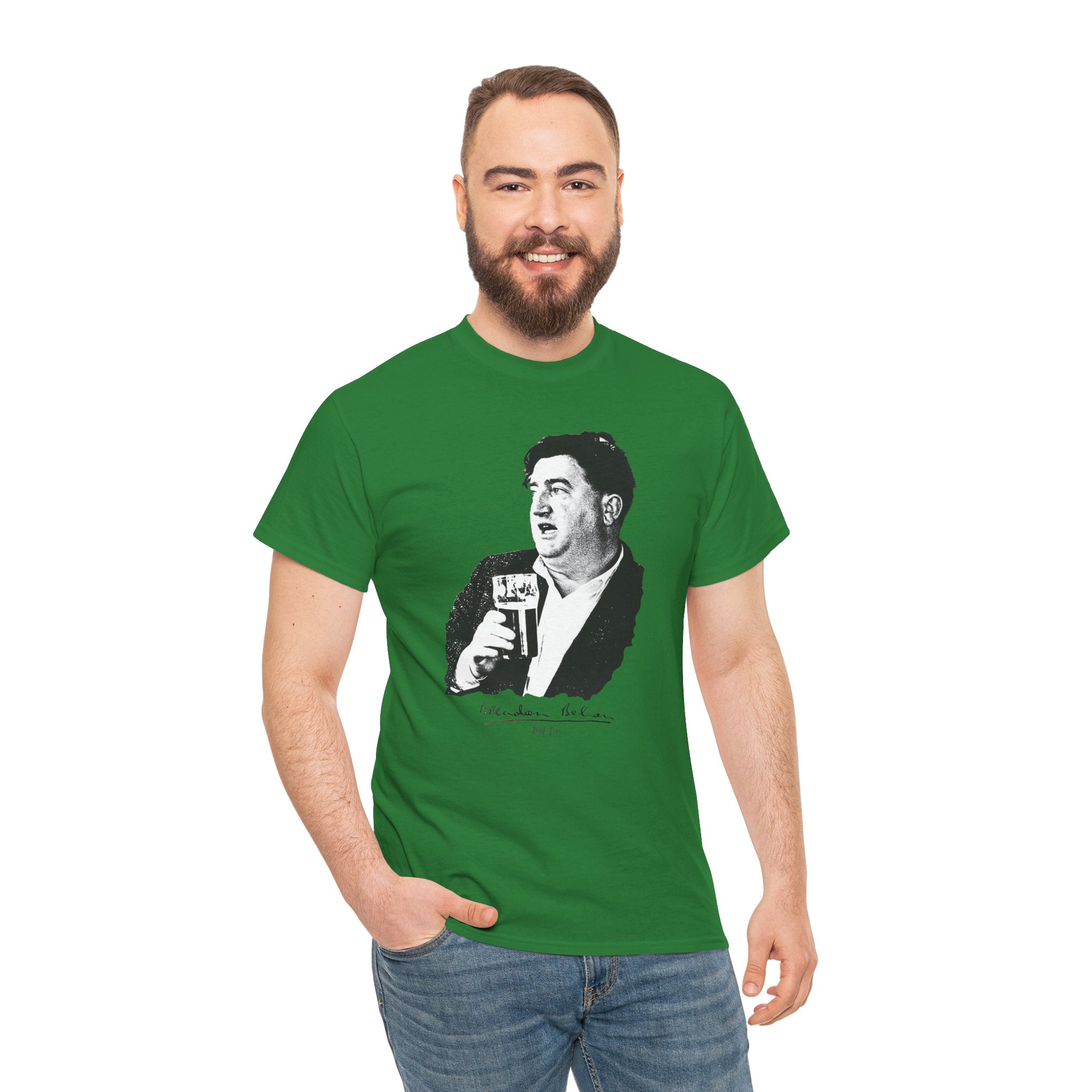 Brendan Behan T-Shirt With Signature | Irish Writer and Playwright Tee | Literary Irish Icon Apparel