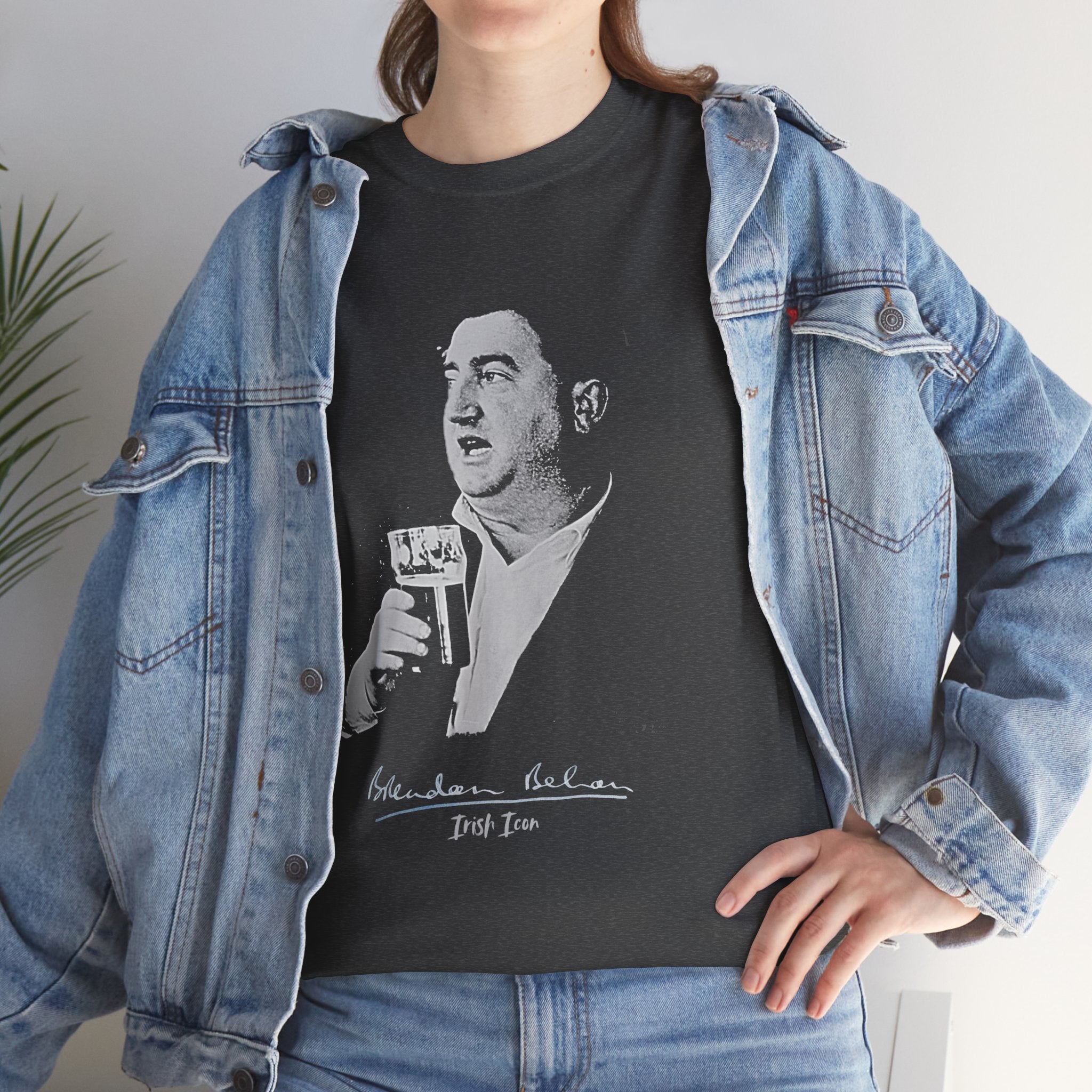 Brendan Behan T-Shirt With Authentic Signature | Irish Writer and Playwright Tee | Literary Irish Icon Apparel