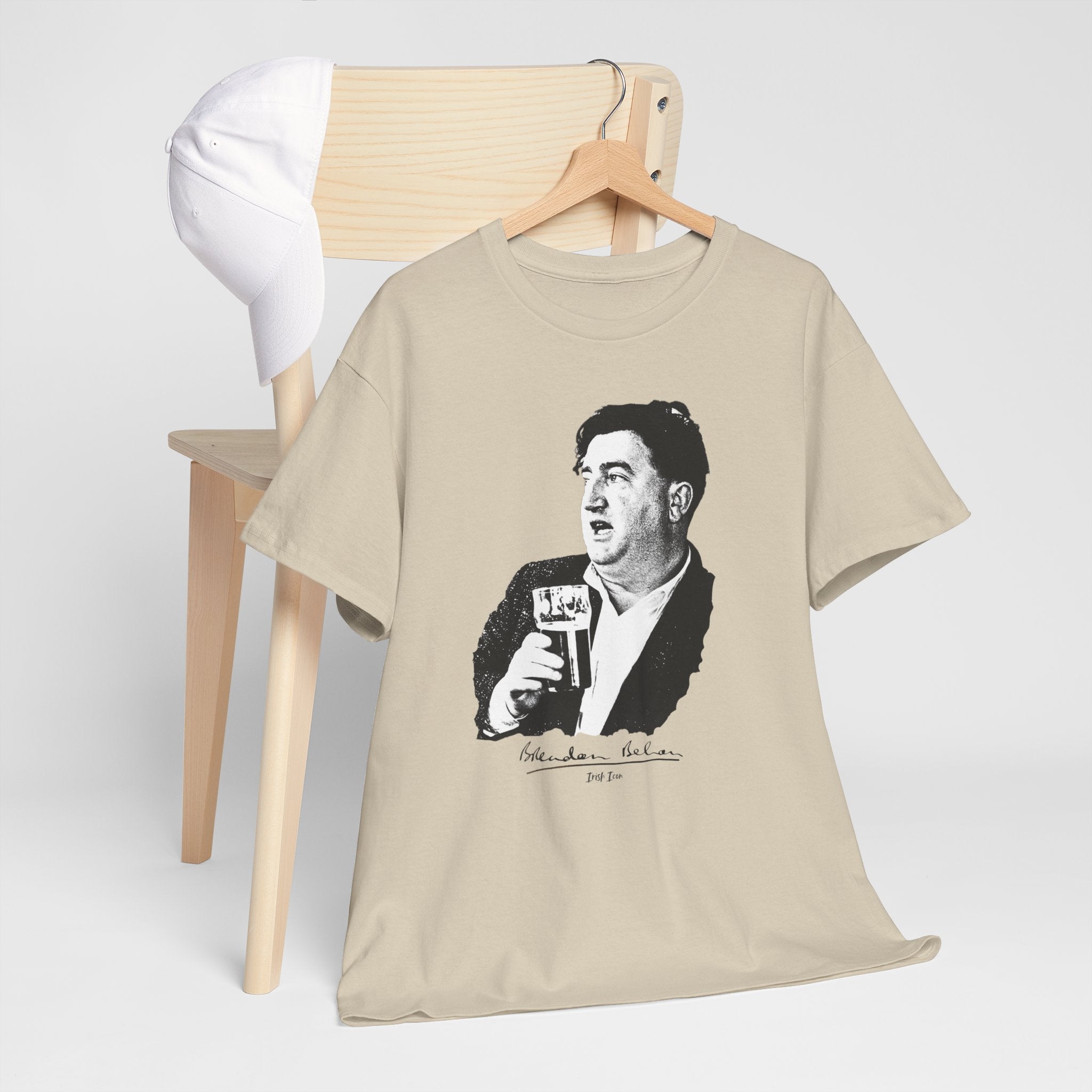 Brendan Behan T-Shirt With Signature | Irish Writer and Playwright Tee | Literary Irish Icon Apparel