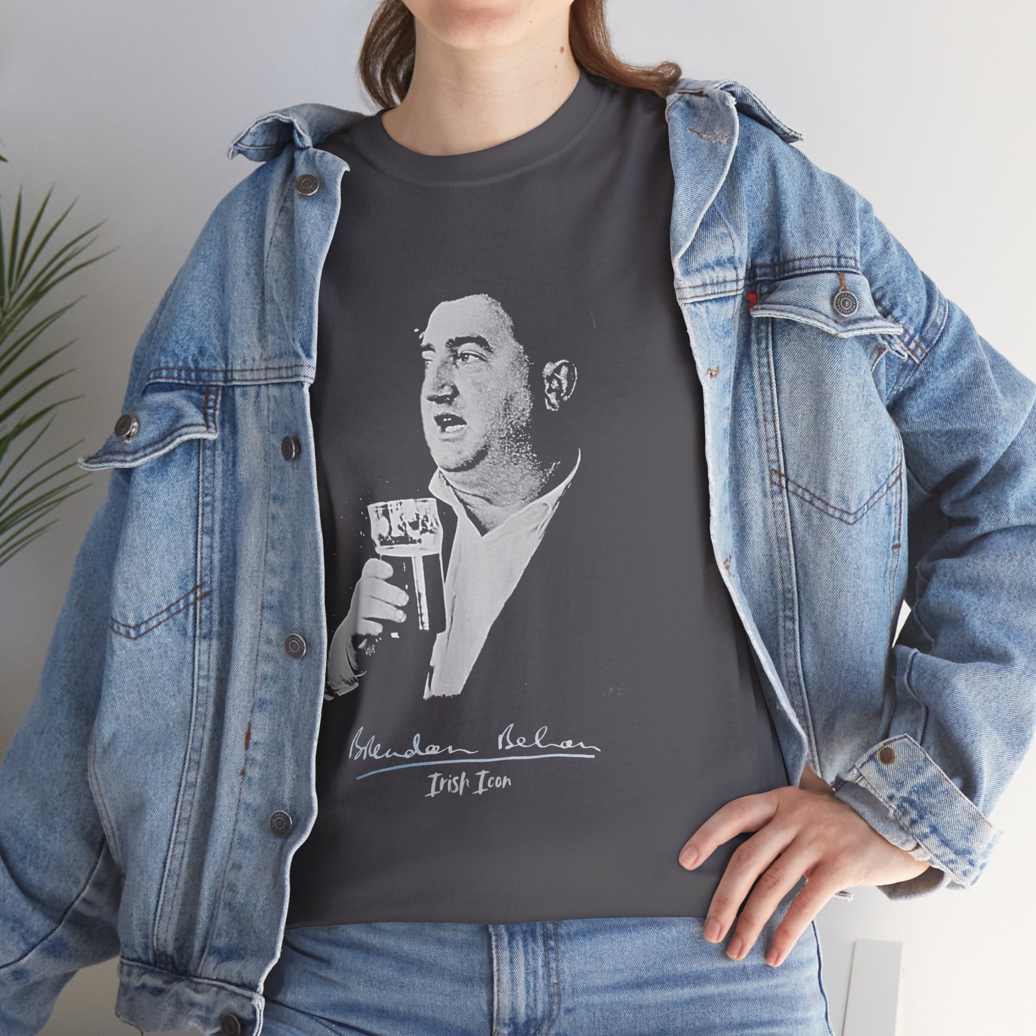 Brendan Behan T-Shirt With Authentic Signature | Irish Writer and Playwright Tee | Literary Irish Icon Apparel