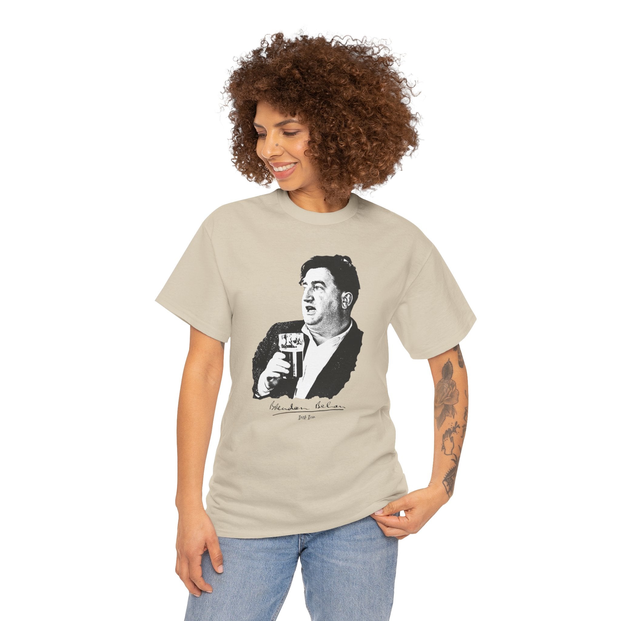 Brendan Behan T-Shirt With Signature | Irish Writer and Playwright Tee | Literary Irish Icon Apparel