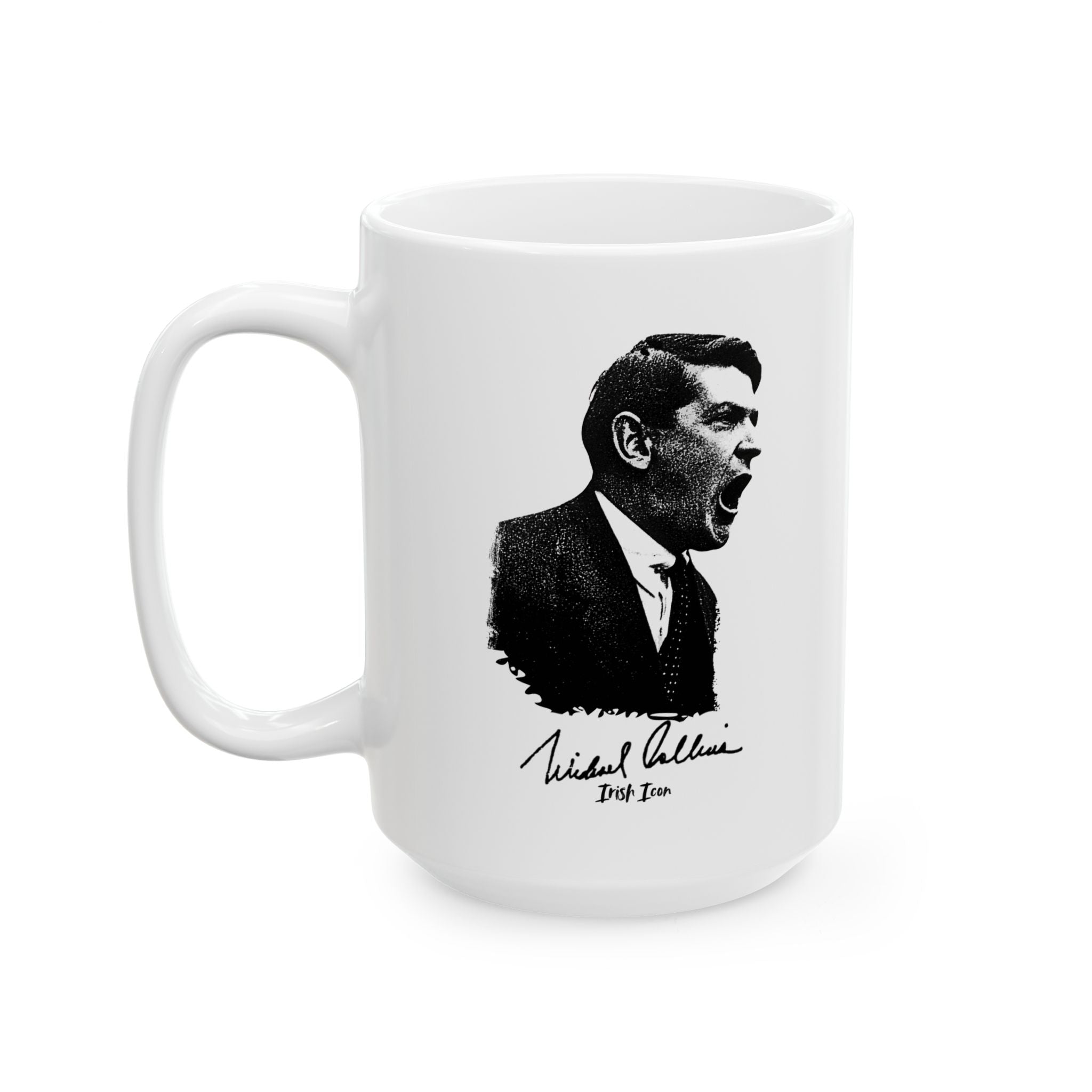 Michael Collins Coffee Mug with Signature– Bold Black & White Face Art (11oz, 15oz)