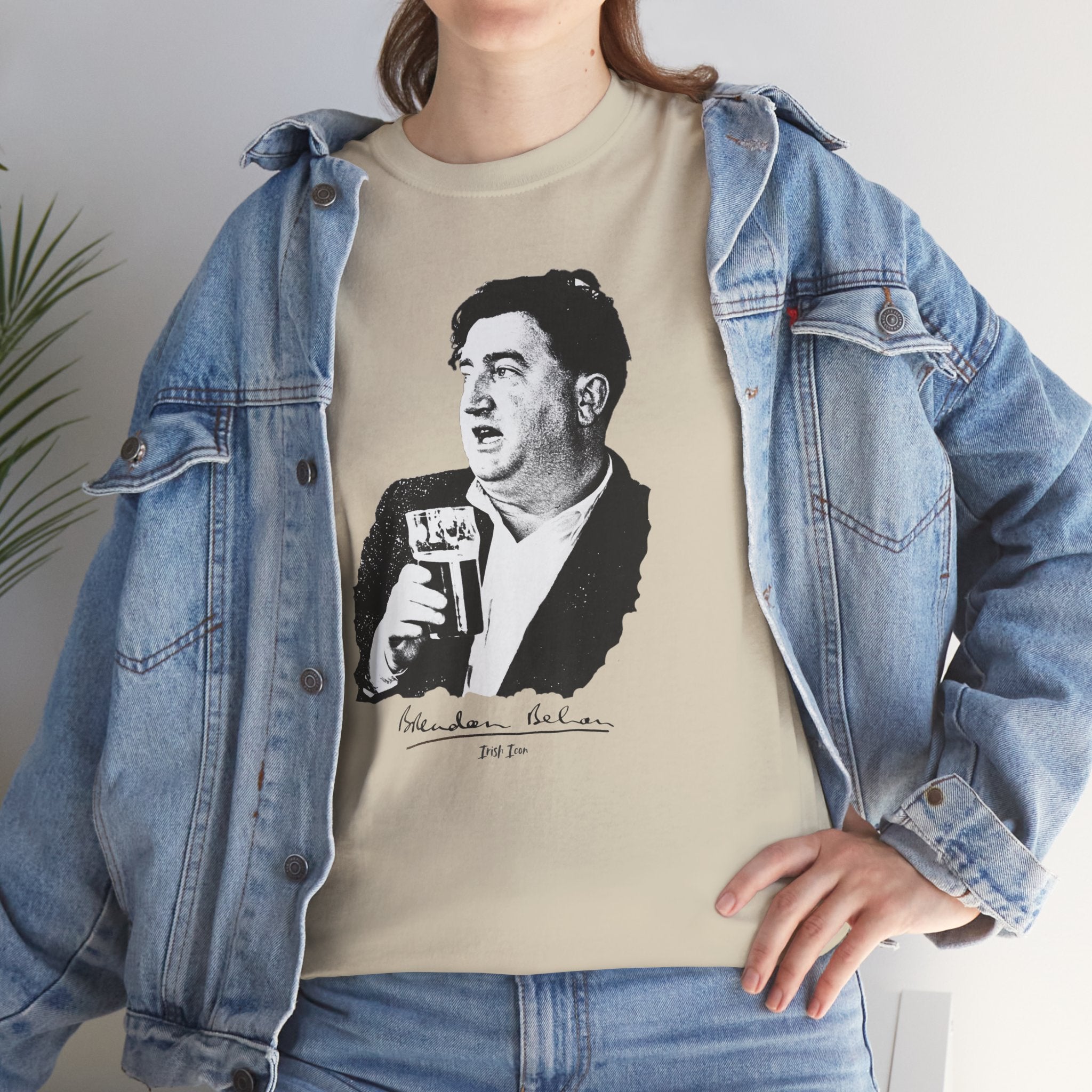 Brendan Behan T-Shirt With Signature | Irish Writer and Playwright Tee | Literary Irish Icon Apparel