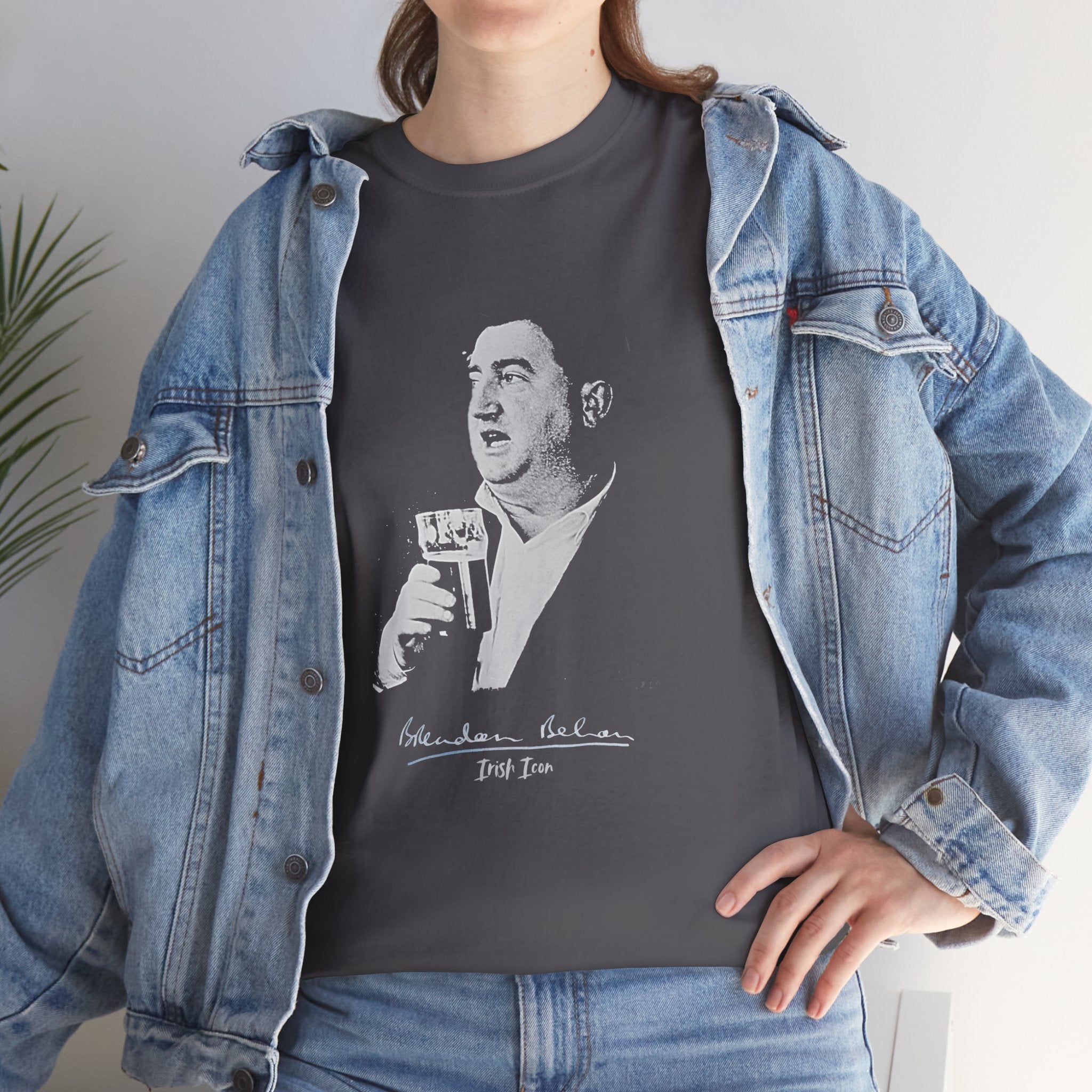 Brendan Behan T-Shirt With Signature | Irish Writer and Playwright Tee | Literary Irish Icon Apparel