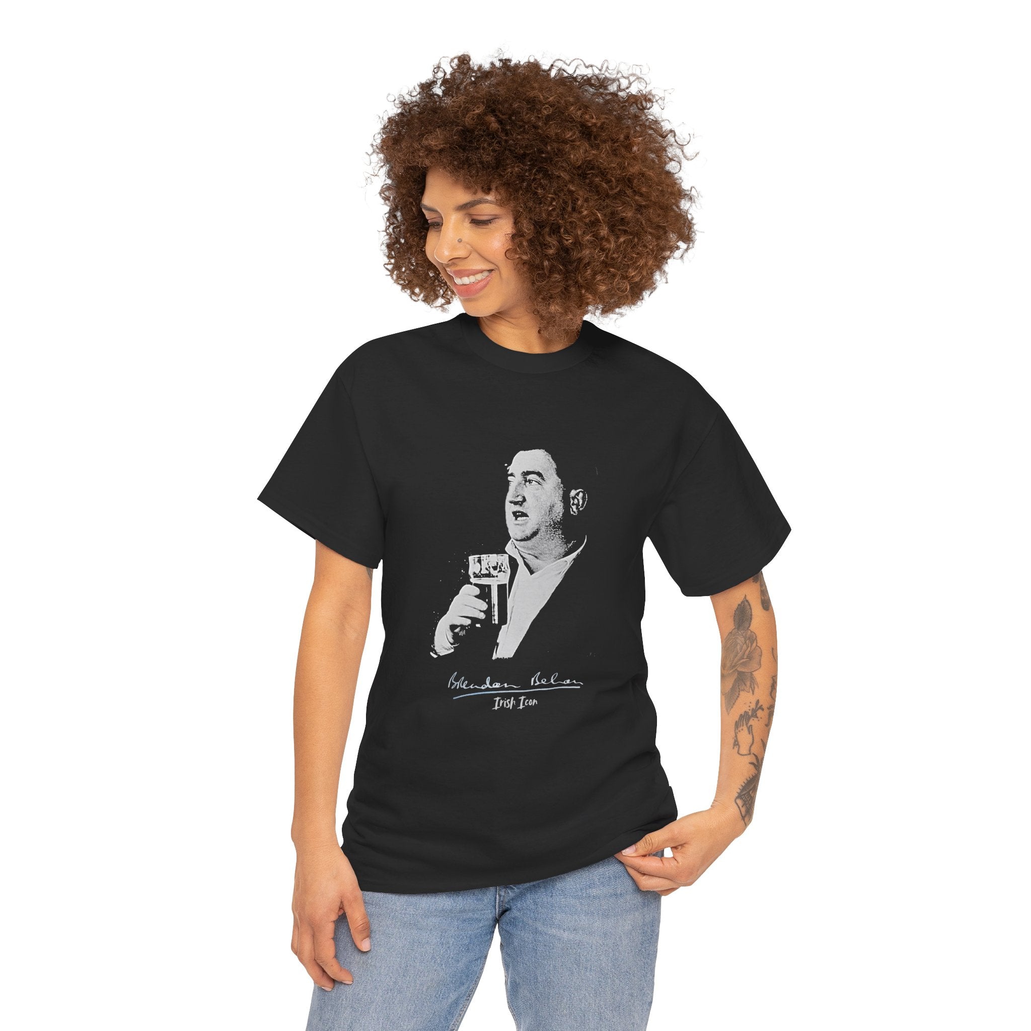 Brendan Behan T-Shirt With Signature | Irish Writer and Playwright Tee | Literary Irish Icon Apparel