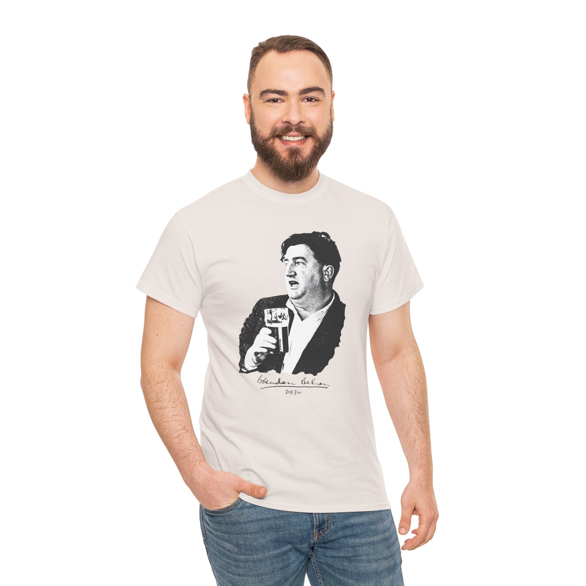 Brendan Behan T-Shirt With Signature | Irish Writer and Playwright Tee | Literary Irish Icon Apparel