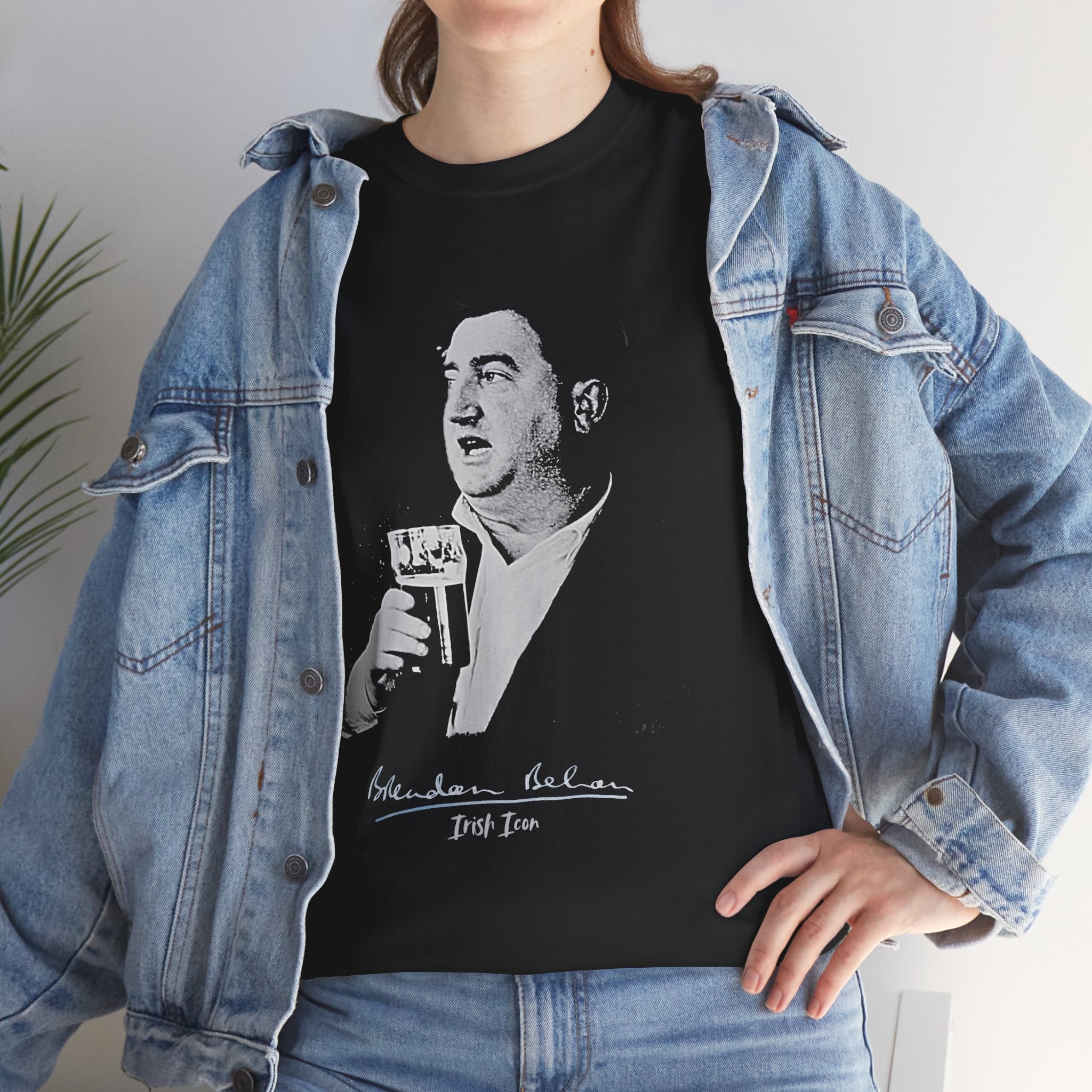 Brendan Behan T-Shirt With Authentic Signature | Irish Writer and Playwright Tee | Literary Irish Icon Apparel