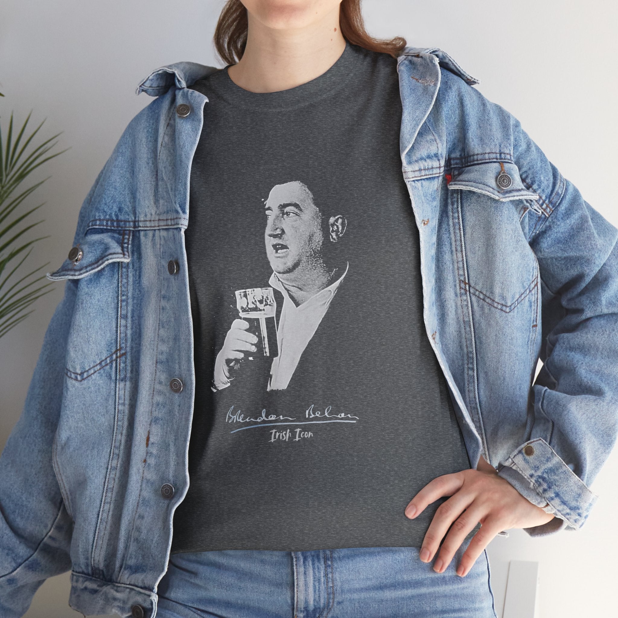 Brendan Behan T-Shirt With Signature | Irish Writer and Playwright Tee | Literary Irish Icon Apparel