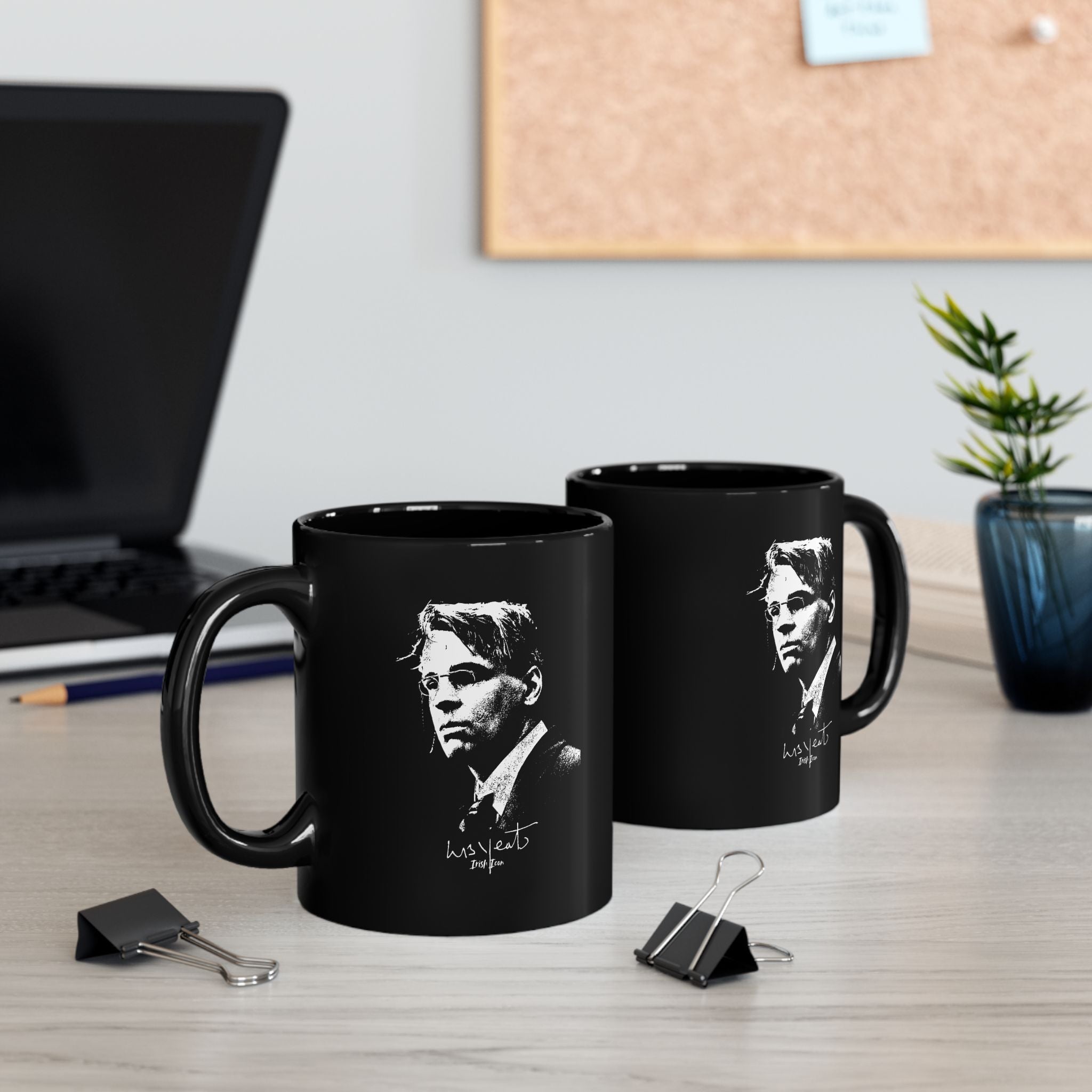 WB Yeats Black Mug With Signature— Where art, intellect, and Irish heritage meet your morning coffee.
