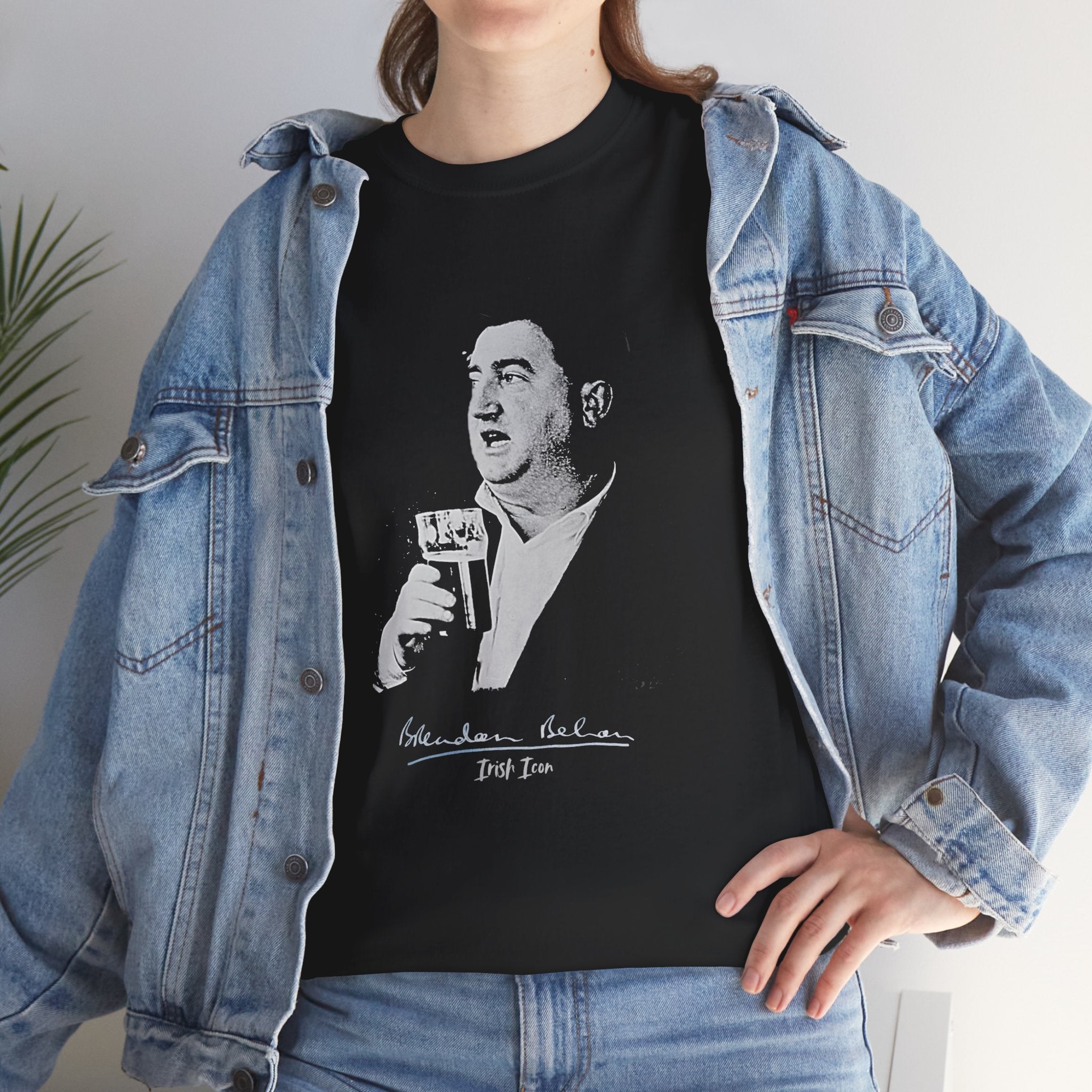 Brendan Behan T-Shirt With Signature | Irish Writer and Playwright Tee | Literary Irish Icon Apparel