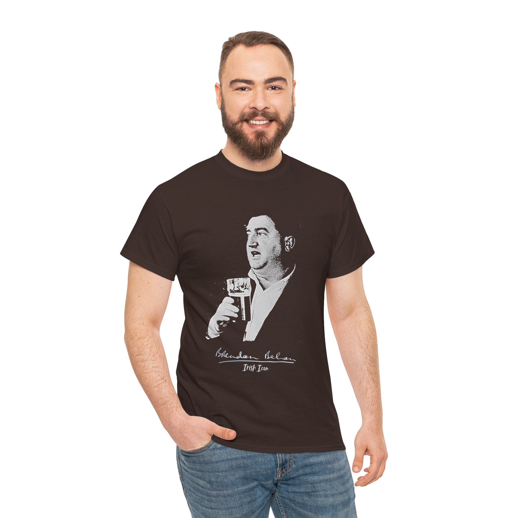 Brendan Behan T-Shirt With Authentic Signature | Irish Writer and Playwright Tee | Literary Irish Icon Apparel