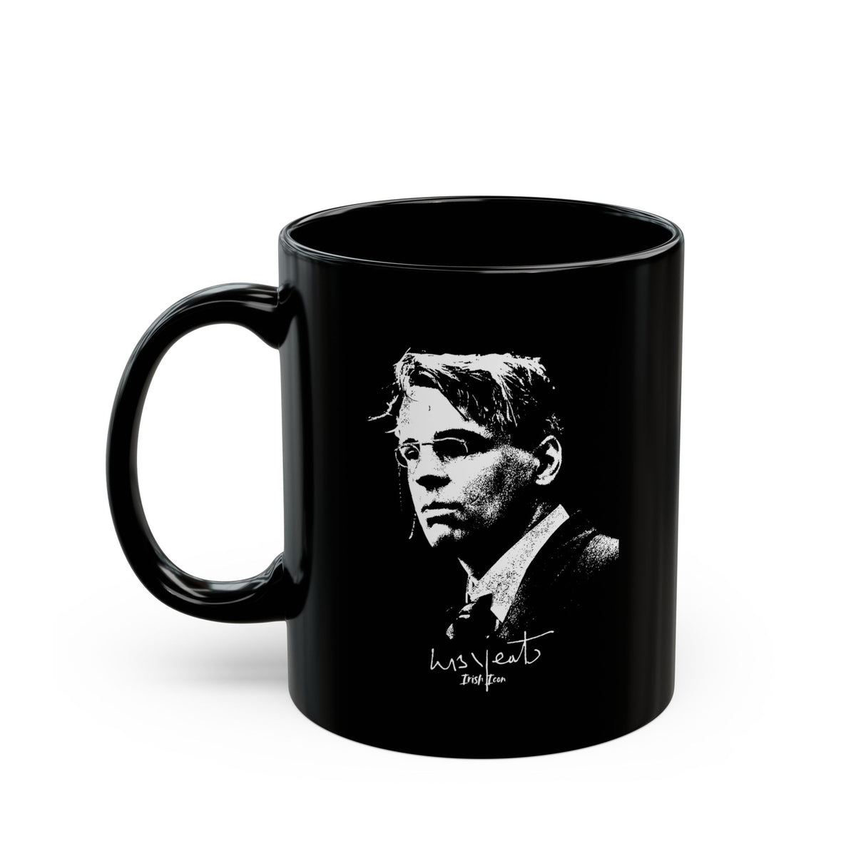WB Yeats Black Mug With Signature— Where art, intellect, and Irish heritage meet your morning coffee.