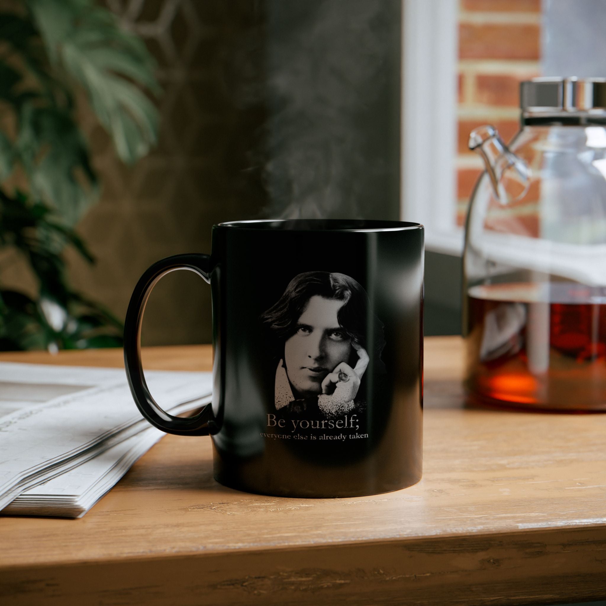 Oscar Wilde "Be Yourself" Black Mug — Literary Quote Coffee Cup (11oz/15oz)