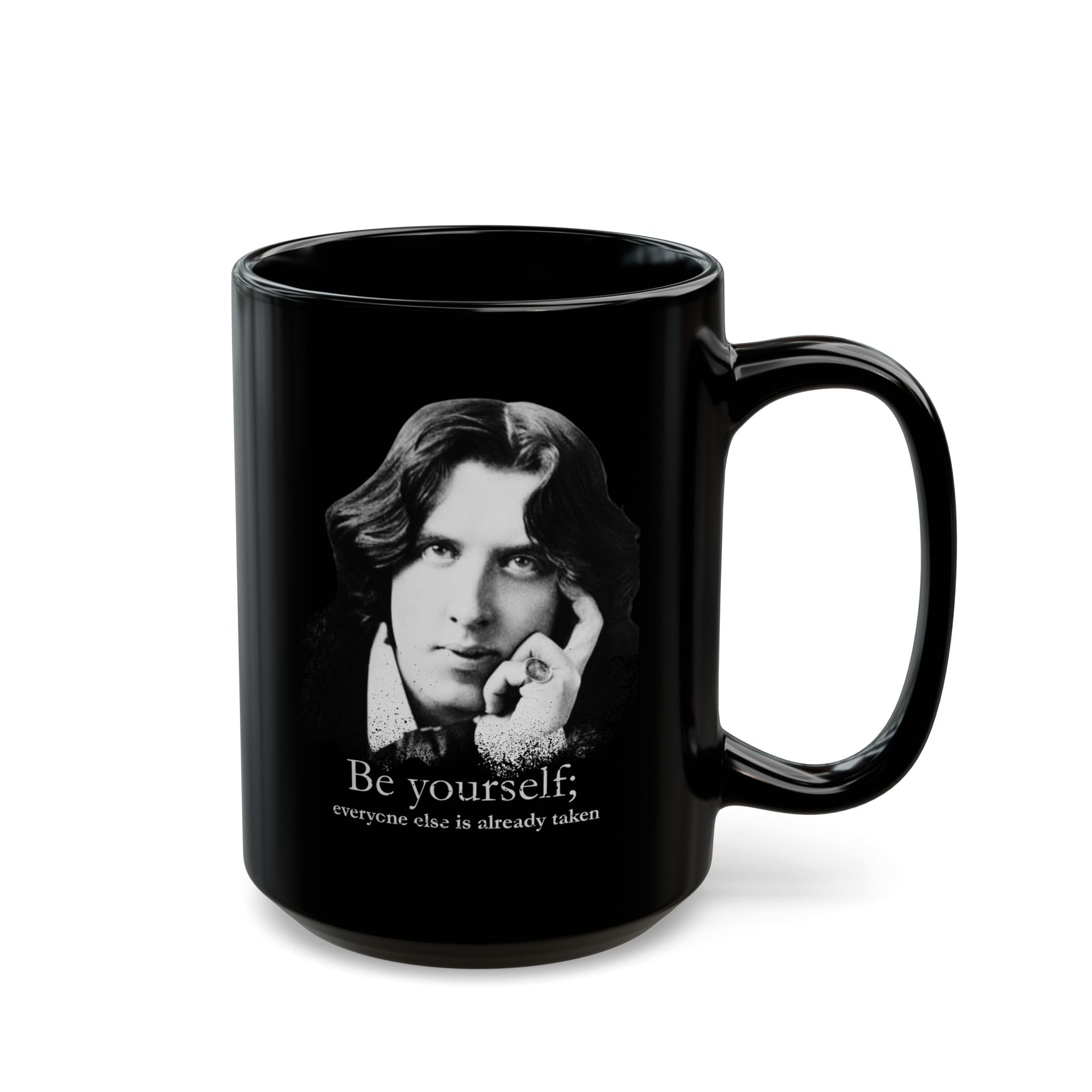 Oscar Wilde "Be Yourself" Black Mug — Literary Quote Coffee Cup (11oz/15oz)