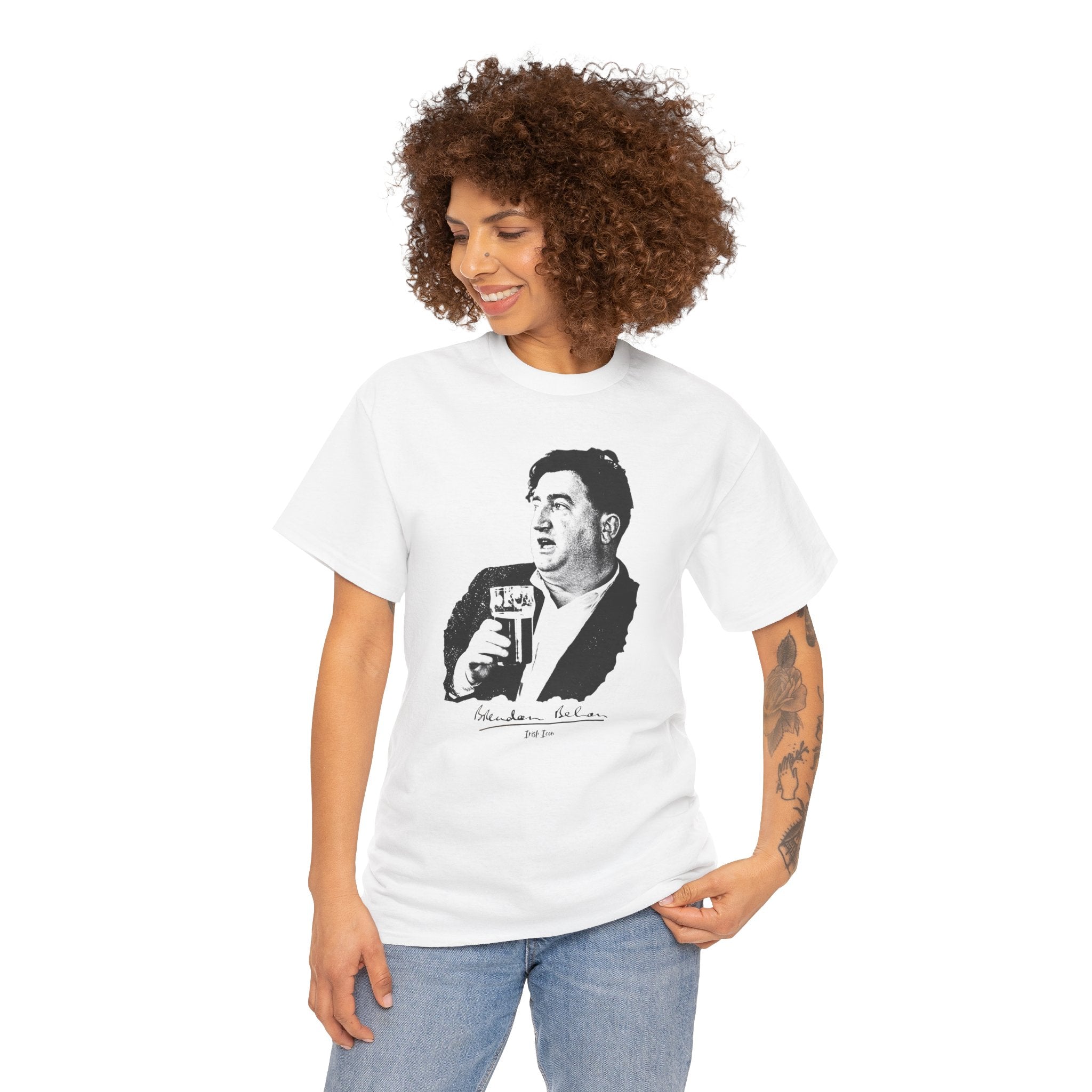 Brendan Behan T-Shirt With Signature | Irish Writer and Playwright Tee | Literary Irish Icon Apparel